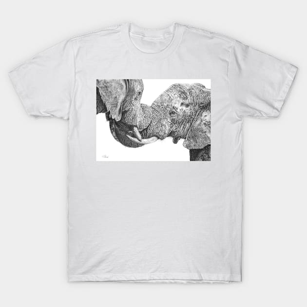 Titanic Embrace African Elephants drawing print T-Shirt by Mightyfineart